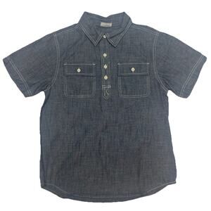 Crazy 8 Boys Large 10-12 Chambray Shirt Short Sleeve Cotton Blue Casual